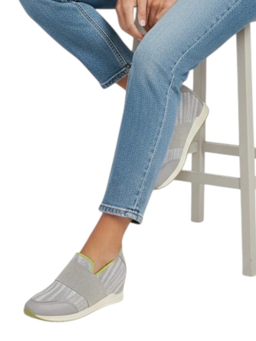 BARETRAPS Jamese Slip-On Wedge Sneakers in Gray with Lime Accents Size 7.5